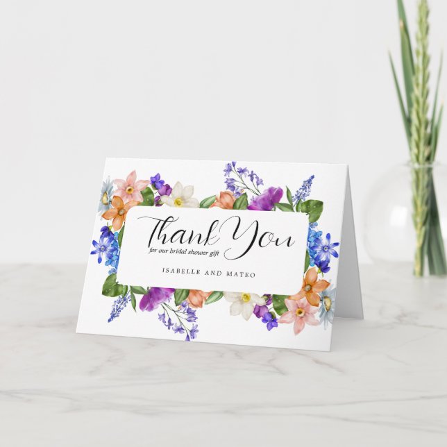 Wildflower and Photo  Bridal Shower Thank You Card (Front)