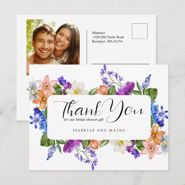 Wildflower and Photo Bridal Shower Thank You Postcard (Front/Back)