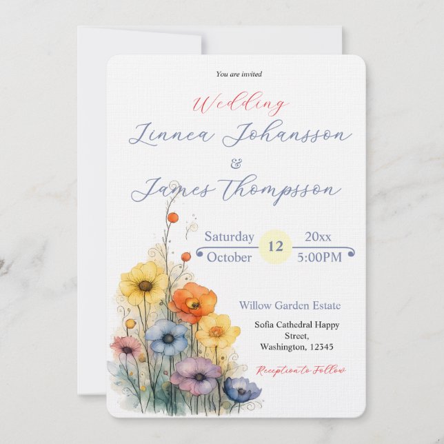 Wildflower Anemone Garden Rustic Wedding Invite (Front)