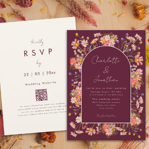 Wildflower Arch Burgundy Terracotta Fall Wedding Invitation