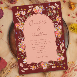 Wildflower Arch Dark Terracotta Fall Wedding Invitation
