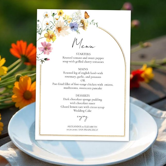 Wildflower Arch Gold | Boho Wedding Menu Card (Creator Uploaded)