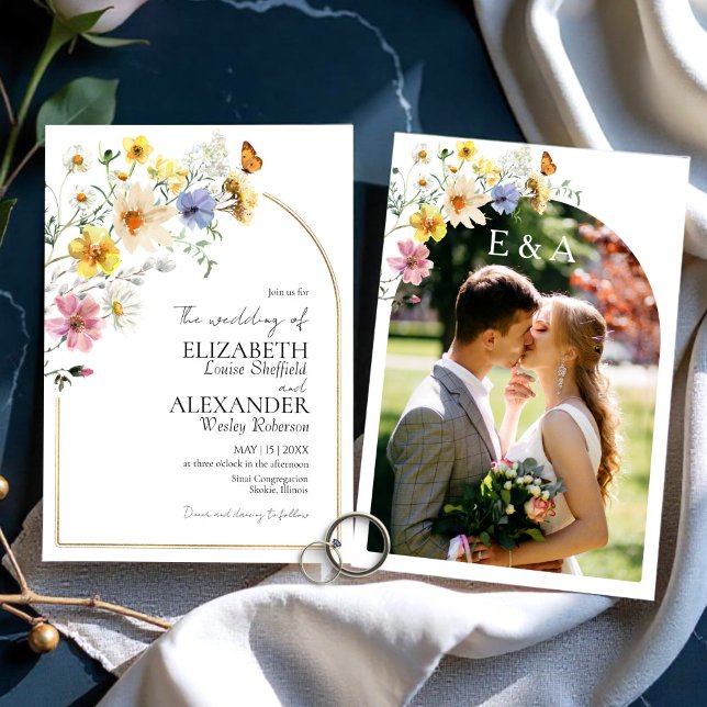 Wildflower Arch Gold Frame | Boho Photo Wedding Invitation (Creator Uploaded)