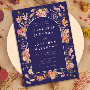 Wildflower Arch Navy Burnt Orange Fall Wedding Invitation