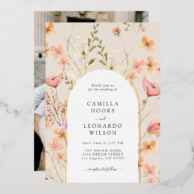 Wildflower Arch Wedding Photo Invitation  (Front/Back)