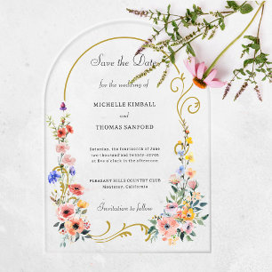Wildflower Arch Wedding Save the Date Acrylic Invi Invitations