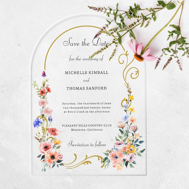 Wildflower Arch Wedding Save the Date Acrylic Invi Invitations (Creator Uploaded)