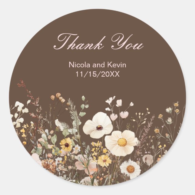 Wildflower Autumn Fall Floral Wedding Classic Round Sticker (Front)