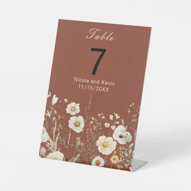 Wildflower Autumn Fall Floral Wedding Pedestal Sign (Front)