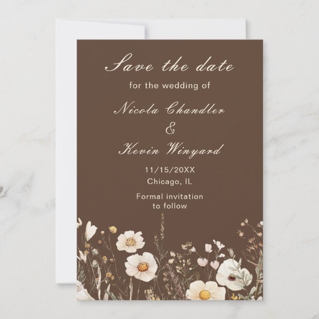 Wildflower Autumn Fall Floral Wedding Save The Date (Front)