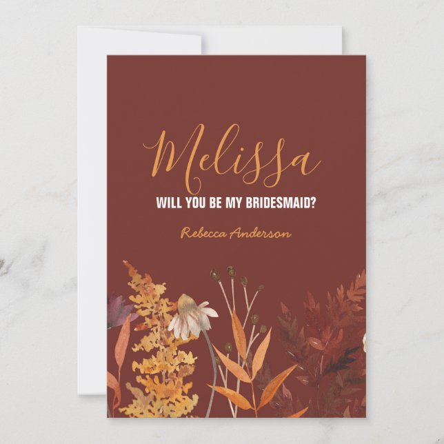 Wildflower Autumn Fall Will You be My Bridesmaid Invitation (Front)