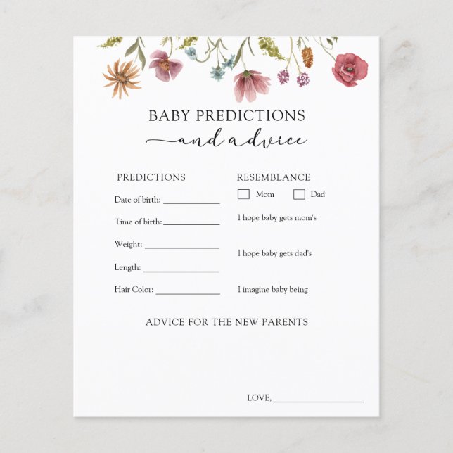 Wildflower Baby Advice and Predictions Card (Front)