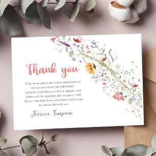 Wildflower Baby Girl 1st Birthday Party Thank You Card