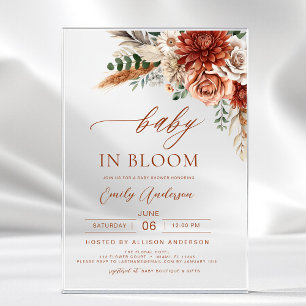 Wildflower Baby in Bloom Autumn Baby Shower Acrylic Invitations