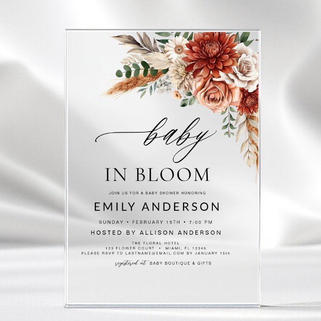 Wildflower Baby in Bloom Autumn Baby Shower Acrylic Invitations (Creator Uploaded)