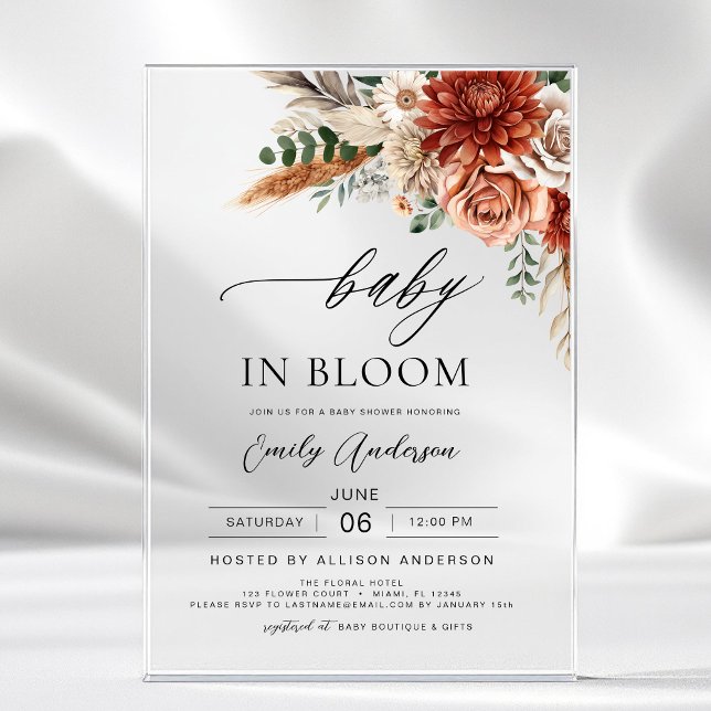 Wildflower Baby in Bloom Autumn Baby Shower Acrylic Invitations (Creator Uploaded)