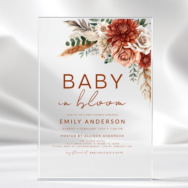 Wildflower Baby in Bloom Autumn Baby Shower Acrylic Invitations (Creator Uploaded)