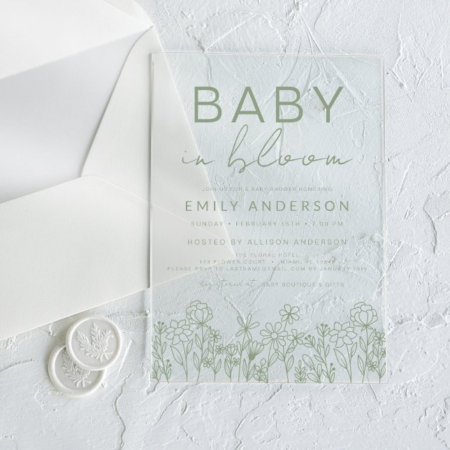 Wildflower Baby in Bloom Baby Shower Acrylic Invitations (Creator Uploaded)