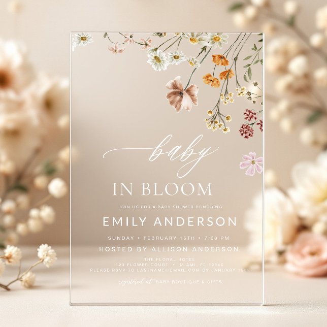 Wildflower Baby in Bloom Baby Shower Acrylic Invitations (Creator Uploaded)