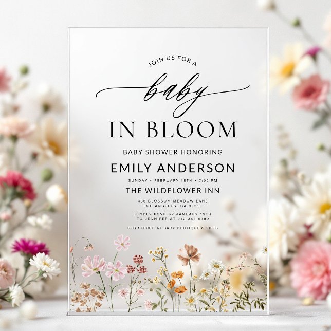 Wildflower Baby in Bloom Baby Shower Acrylic Invitations (Creator Uploaded)