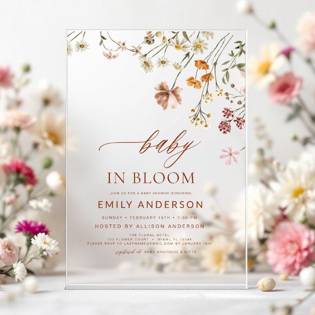Wildflower Baby in Bloom Baby Shower Acrylic Invitations (Creator Uploaded)