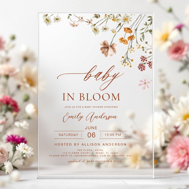 Wildflower Baby in Bloom Baby Shower Acrylic Invitations (Creator Uploaded)