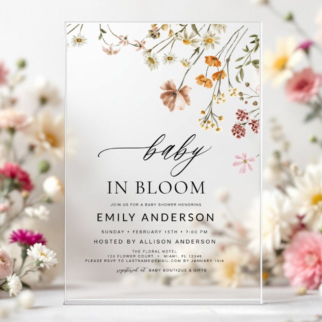 Wildflower Baby in Bloom Baby Shower Acrylic Invitations (Creator Uploaded)