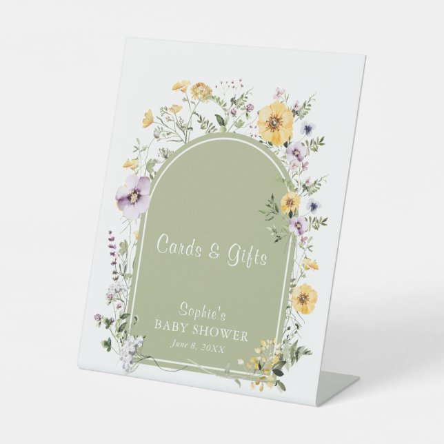 Wildflower Baby In Bloom Baby Shower Cards & Gifts Pedestal Sign (Front)