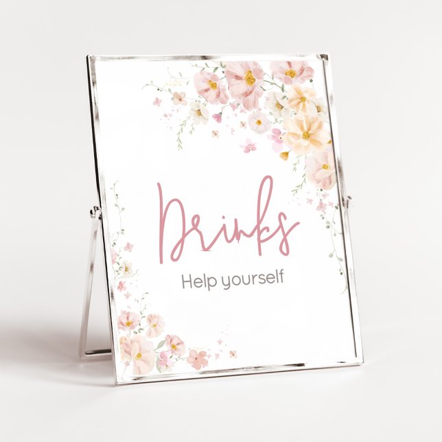 Wildflower Baby in Bloom Baby Shower Drinks Poster (Baby in Bloom Baby Shower Drinks Sign)
