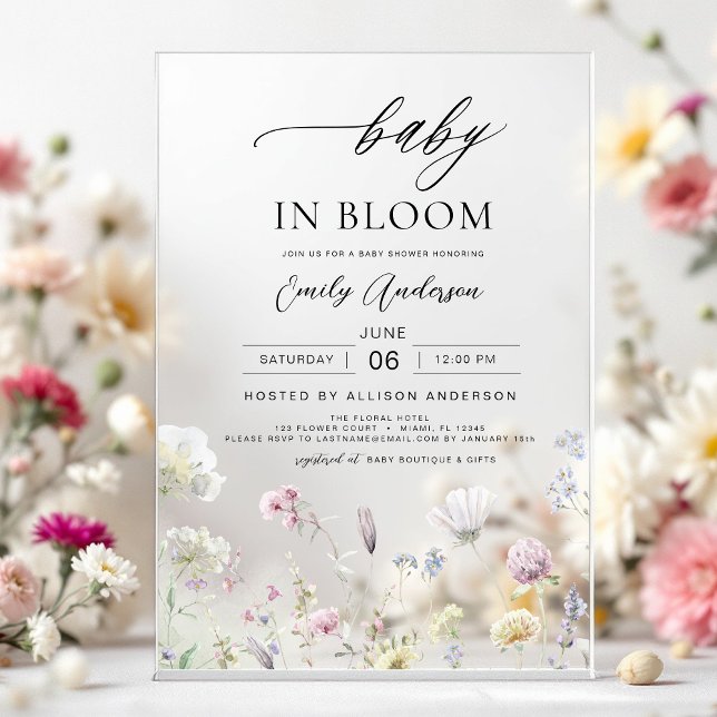 Wildflower Baby in Bloom Baby Shower Garden Acrylic Invitations (Creator Uploaded)