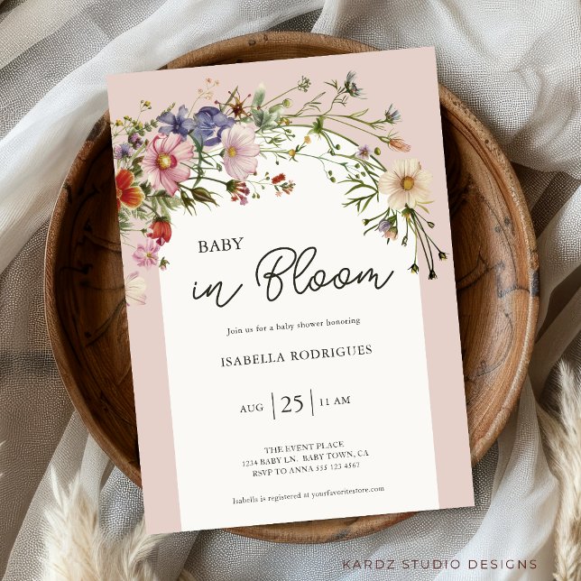 Wildflower Baby in Bloom Baby Shower Invitation (Personalize this elegant chic Baby in Bloom Baby Girl Shower Invitation in wildflower themed shower.)