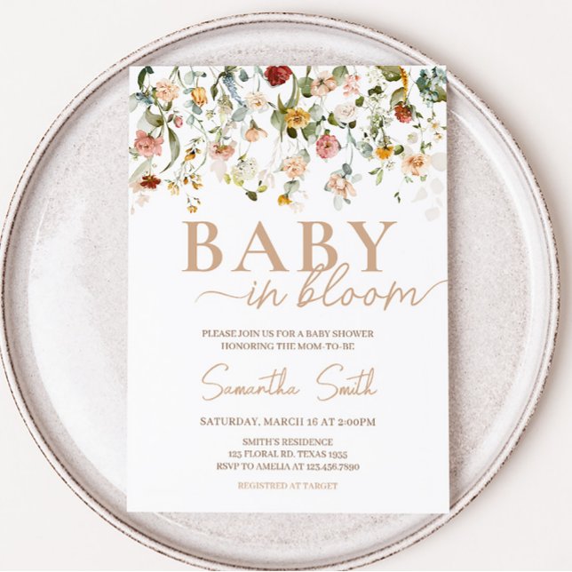 Wildflower Baby in Bloom Baby Shower  Invitation (Boho Spring Floral Baby Shower Invitation)