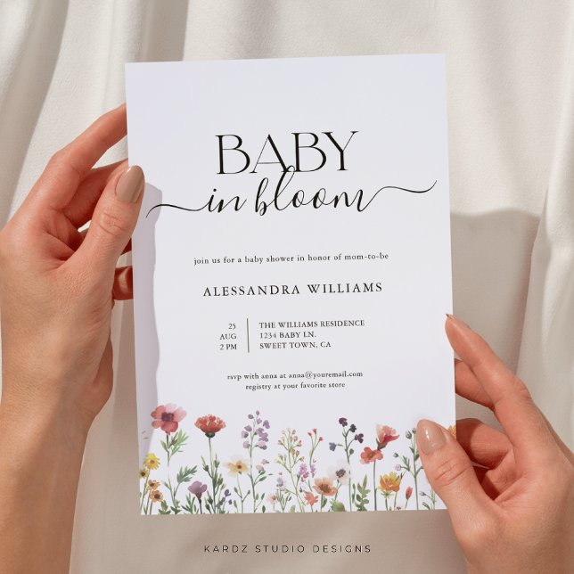 Wildflower Baby in Bloom Baby Shower Invitation (This wildflower baby shower invitation is shown in size 5 x 7 in. Other sizes or digital available.)
