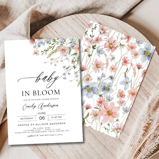 Wildflower Baby in Bloom Baby Shower Pink Blue Invitation (Creator Uploaded)
