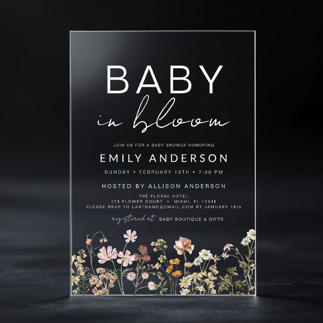 Wildflower Baby in Bloom Baby Shower Terracotta Acrylic Invitations (Creator Uploaded)