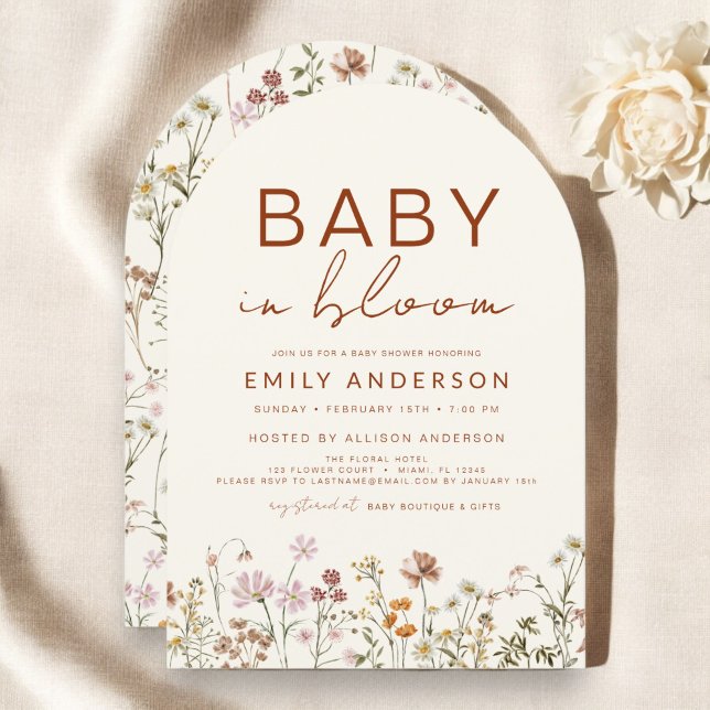 Wildflower Baby in Bloom Baby Shower Terracotta Invitation (Creator Uploaded)