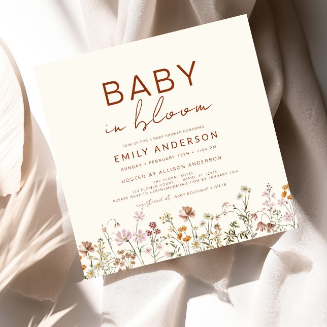 Wildflower Baby in Bloom Baby Shower Terracotta Invitation (Creator Uploaded)