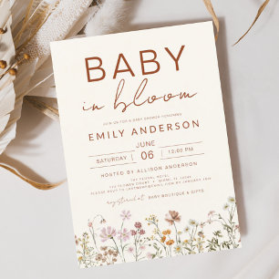 Wildflower Baby in Bloom Baby Shower Terracotta Invitation