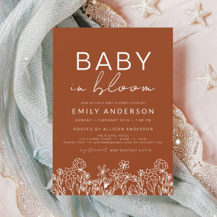 Wildflower Baby in Bloom Baby Shower Terracotta Invitation