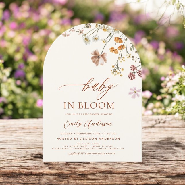 Wildflower Baby in Bloom Baby Shower Terracotta Invitation (Creator Uploaded)
