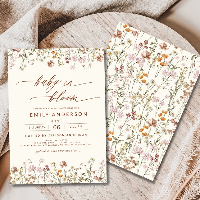 Wildflower Baby in Bloom Baby Shower Terracotta Invitation (Creator Uploaded)