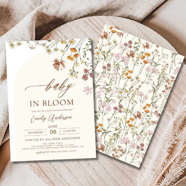 Wildflower Baby in Bloom Baby Shower Terracotta Invitation (Creator Uploaded)