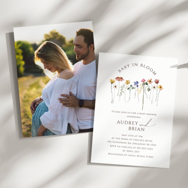 Wildflower Baby In Bloom Couple's Photo Invitation (Creator Uploaded)