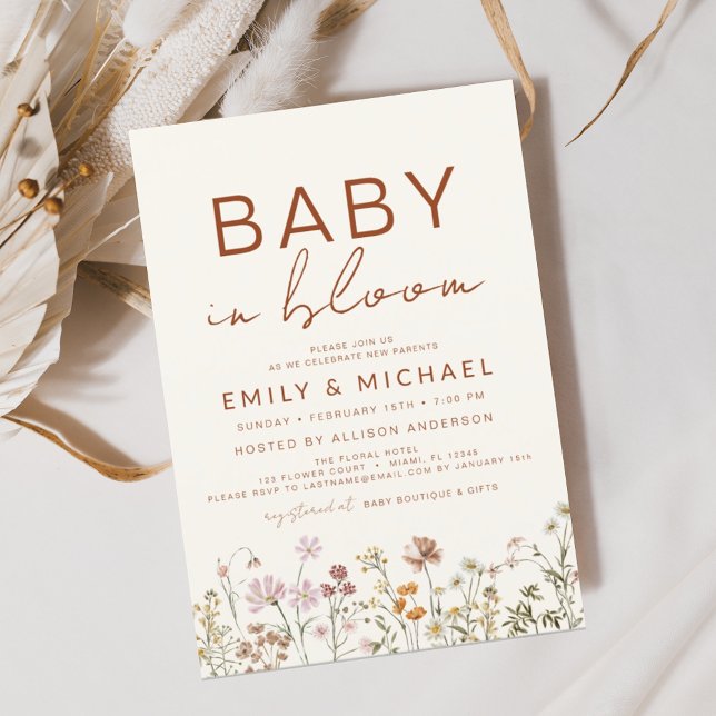 Wildflower Baby in Bloom Couples Shower Terracotta Invitation (Creator Uploaded)