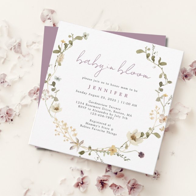 Wildflower Baby In Bloom Dusty Purple Baby Shower  Invitation (Creator Uploaded)