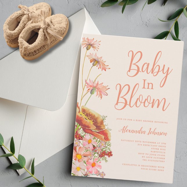 Wildflower Baby in Bloom Fall Baby shower Invitation (Wildflower fall gender neutral baby shower invitation )