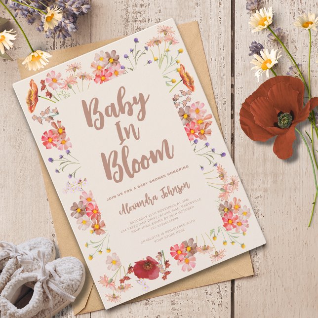 Wildflower Baby in Bloom Fall Baby Shower Invitation (Wildflower baby in bloom fall gender neutral baby shower invitation )