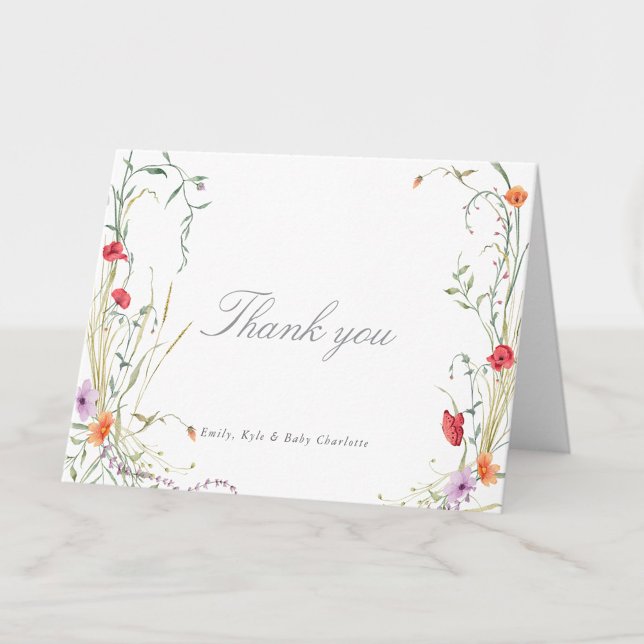 Wildflower-Baby in Bloom Floral Baby Girl Shower Thank You Card (Creator Uploaded)