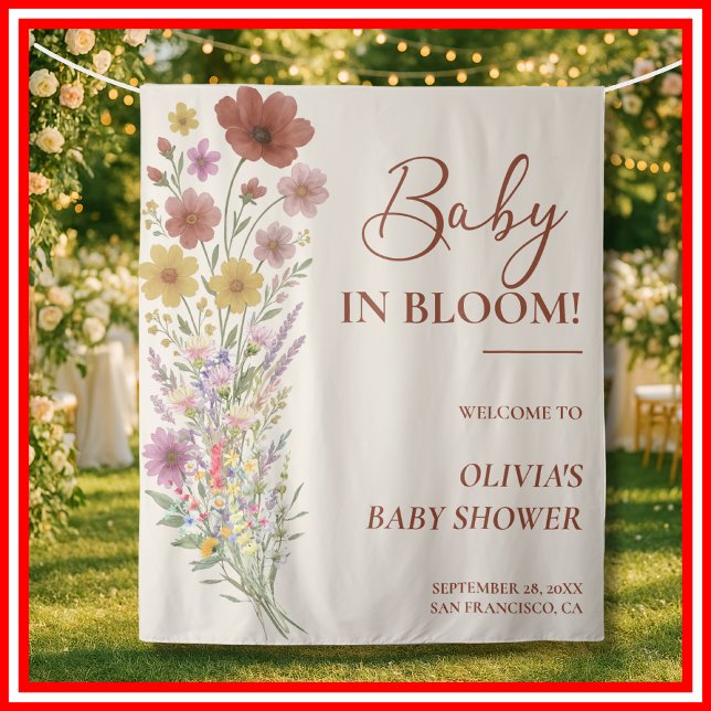 Wildflower Baby in Bloom Floral Boho Baby Shower Tapestry (Creator Uploaded)