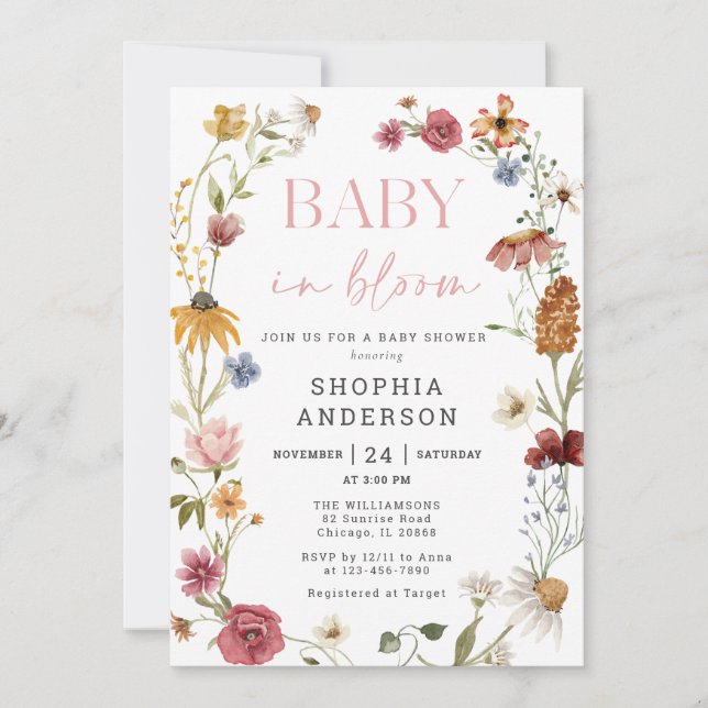 Wildflower Baby In Bloom Girl Baby Shower Invitation (Front)